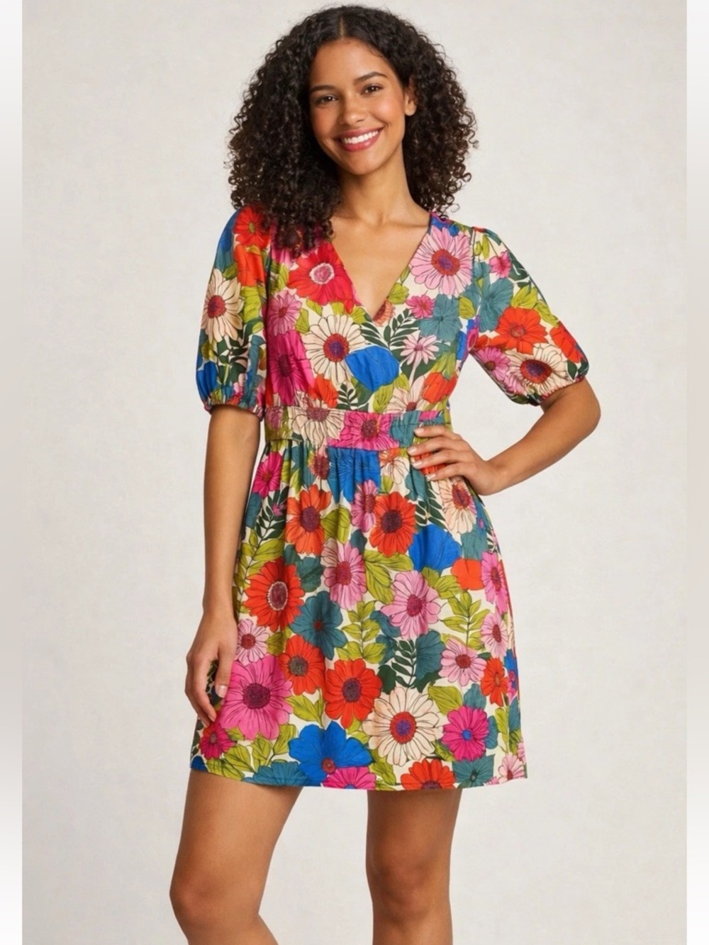 On 34th Floral Print Lined Spring Mini Dress Size Large NWT Multicolor